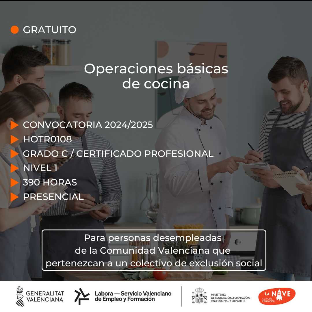 Curso de Operaciones básicas de cocina para desempleados - La Nave