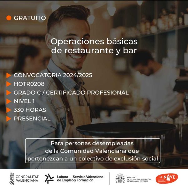 Curso de Operaciones básicas de restaurante y bar para desempleados - La Nave