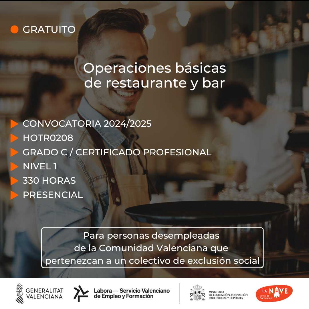 Curso de Operaciones básicas de restaurante y bar para desempleados - La Nave