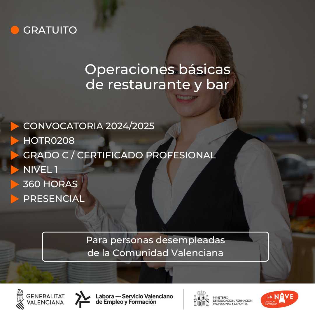 Curso de Operaciones básicas de restaurante y bar para desempleados - La Nave