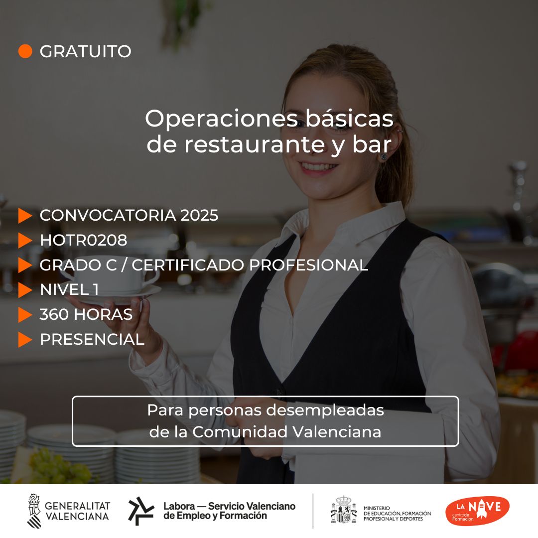 Curso de Operaciones básicas de restaurante y bar para desempleados - La Nave