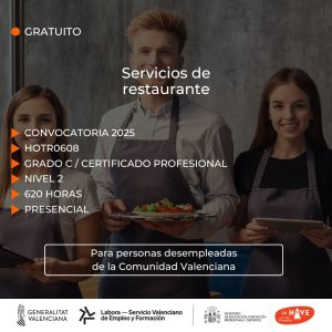Curso de Servicios de restaurante para desempleados - La Nave